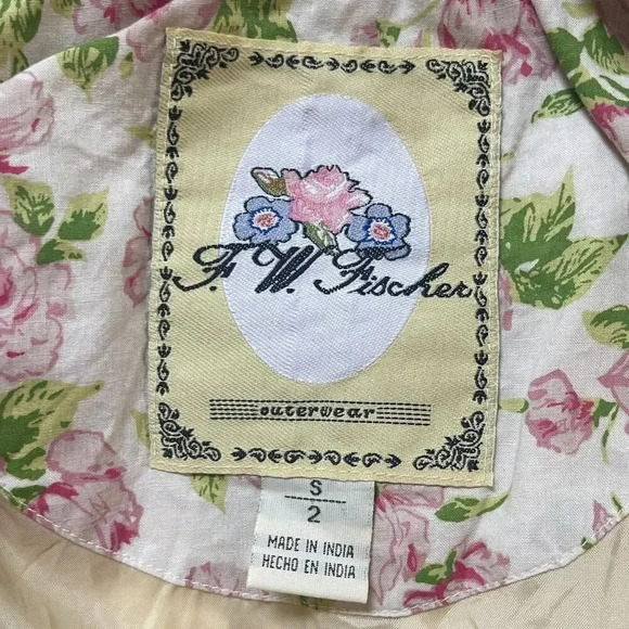 VTG F.W. Fischer Outerwear Raincoat Cream Baby Embroidered Floral 2(S) Pleated - Picture 8 of 14